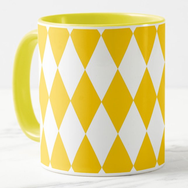 Yellow White Harlequin Diamonds Schachbretts Desig Tasse (Von Creator hochgeladen)