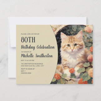 Yellow White Kitten Arch 80. Geburtstag Einladung