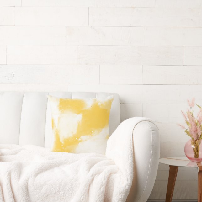 Yellow & White Modern Abstract Brushstrokes Kissen (Liege)