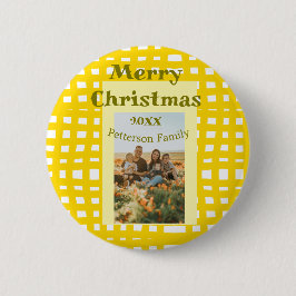 Yellow white plaid retro Christmas holiday family  Button
