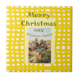 Yellow white plaid retro Christmas holiday family  Fliese