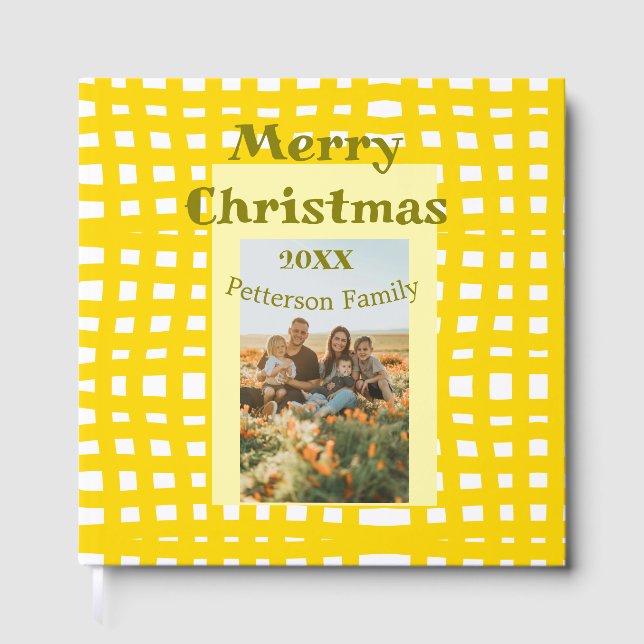 Yellow white plaid retro Christmas holiday family  Gästebuch (Vorderseite)