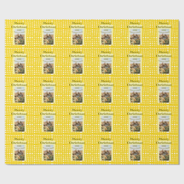 Yellow white plaid retro Christmas holiday family  Geschenkpapier (Flach)