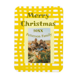 Yellow white plaid retro Christmas holiday family  Magnet