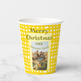 Yellow white plaid retro Christmas holiday family  Pappbecher