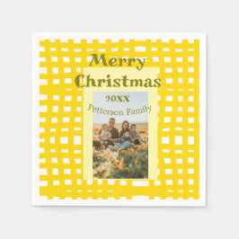 Yellow white plaid retro Christmas holiday family  Serviette