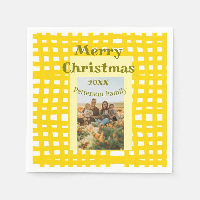 Yellow white plaid retro Christmas holiday family  Serviette (Vorderseite)