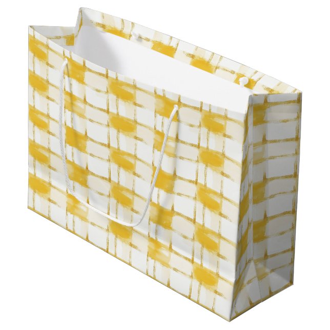 Yellow White Plaid Stripes Birthday Große Geschenktüte (Vorderseite Schrägansicht)