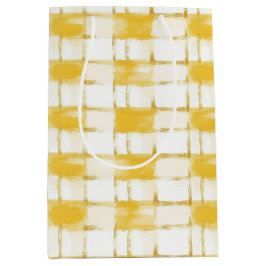 Yellow White Plaid Stripes Birthday Mittlere Geschenktüte