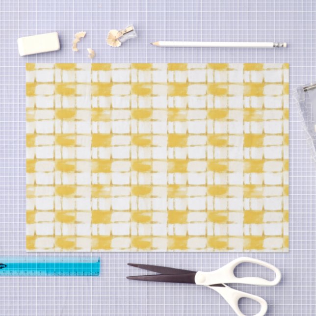 Yellow White Plaid Stripes Birthday Seidenpapier (Handwerk)