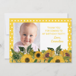 Yellow White Polka Dot Sunflower Geburtstag Danke Einladung