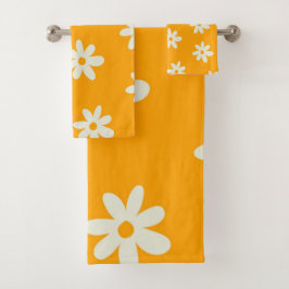 Yellow White Retro Y2K Blume Muster Badhandtuch Set