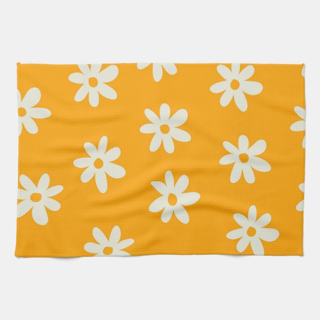 Yellow White Retro Y2K Blume Muster Geschirrtuch (Horizontal)