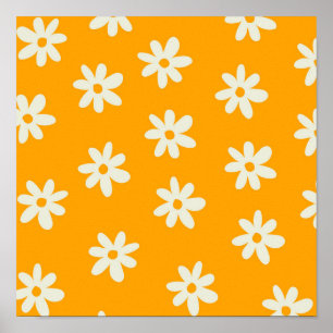 Yellow White Retro Y2K Blume Muster Poster