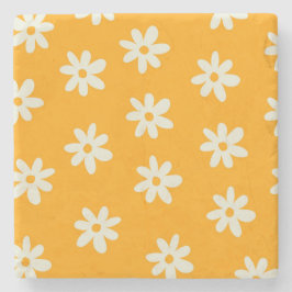 Yellow White Retro Y2K Blume Muster Steinuntersetzer