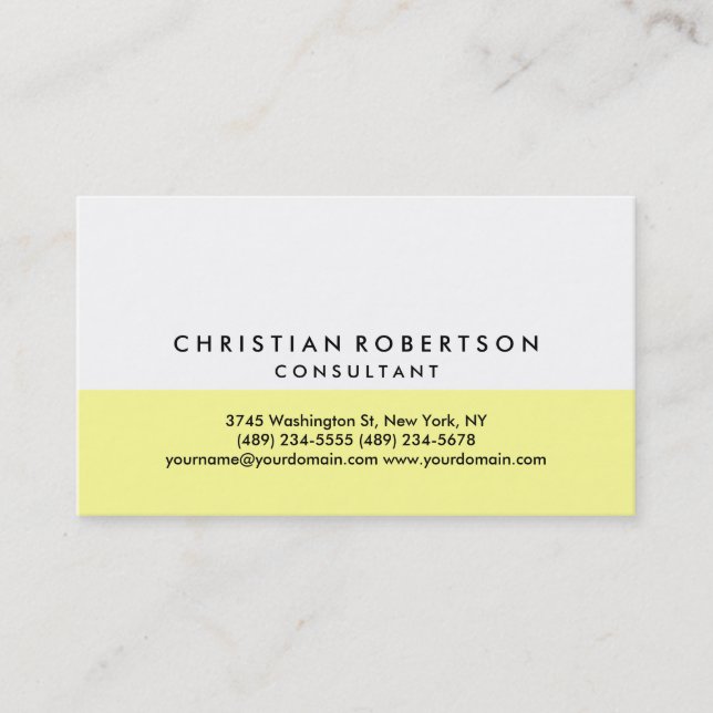 Yellow White Schlicht Modern Business Card Visitenkarte (Vorderseite)