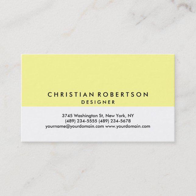 Yellow White Schlicht Modern Business Card Visitenkarte (Vorderseite)