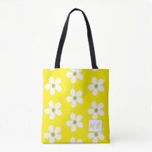 Yellow White Simple Daisy Gold Monogram