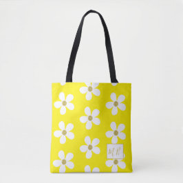 Yellow White Simple Daisy Gold Monogram