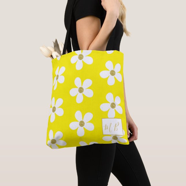 Yellow White Simple Daisy Gold Monogram (Von Nahem)