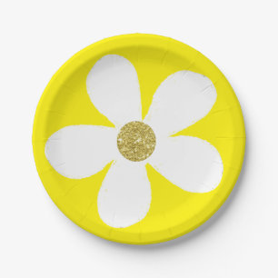 Yellow White Simple Daisy Gold Pappteller