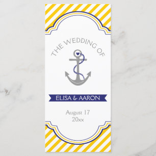Yellow white stripes navy nautical wedprogramme programm