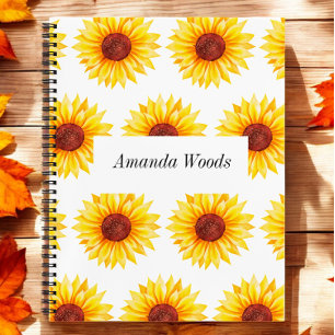 Yellow White Sunflower Blues Spiral Notebook Notizbuch