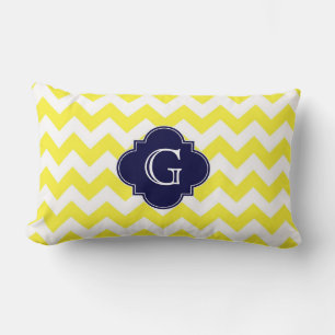 Yellow WhZickzack Navy Blue Quatrefoil Monogramm Lendenkissen