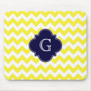Yellow WhZickzack Navy Blue Quatrefoil Monogramm Mousepad