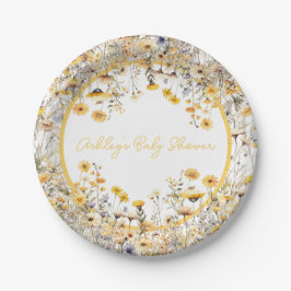 Yellow Wildblume Boho Personalisiert Baby Dusche Pappteller
