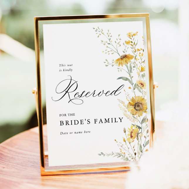 Yellow Wildflower Sunflower Reserved Seat Sign 5x7 Poster (Yellow wildflower sunflower wedding reserved seating sign yellow floral wedding signage table decor)