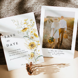 Yellow Wildflower Sunflower Wedding Photo Back Save The Date