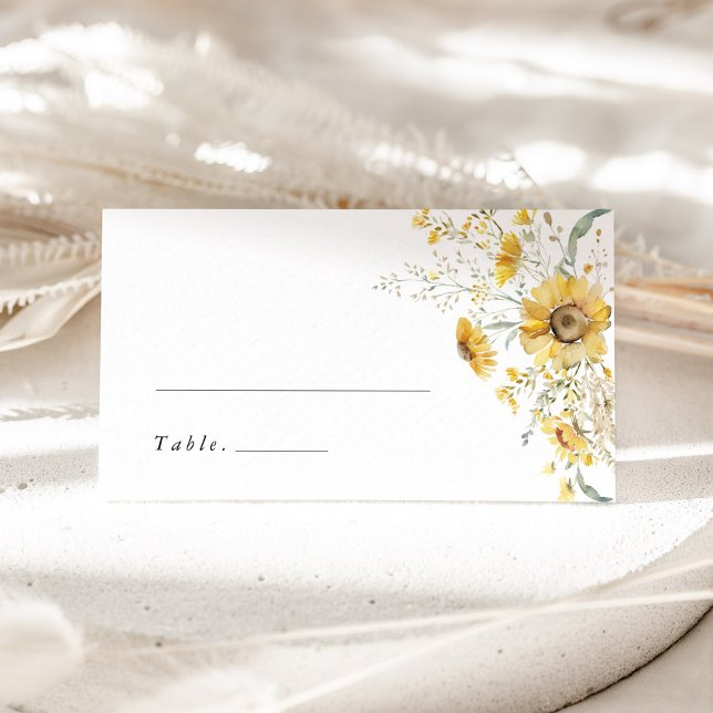 Yellow Wildflower Sunflower Wedding Place Card Platzkarte (yellow wildflower sunflower wedding place card garden escort card watercolor floral name card)
