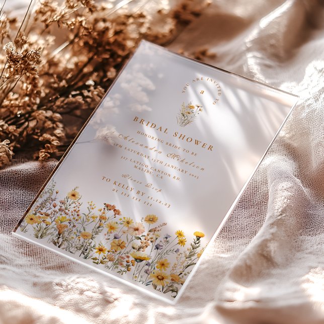 Yellow Wildflowers and Daisies Bridal Shower Acryleinladungen (Von Creator hochgeladen)