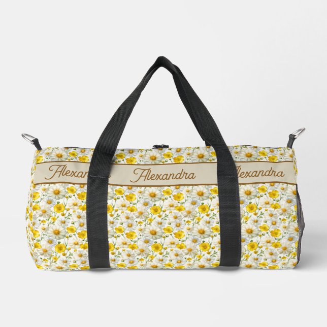 Yellow Wildflowers Pattern Monogram Name Duffle Bag (Vorderseite)
