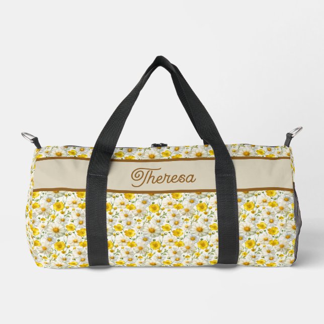 Yellow Wildflowers Pattern Monogram Name Duffle Bag (Vorderseite)