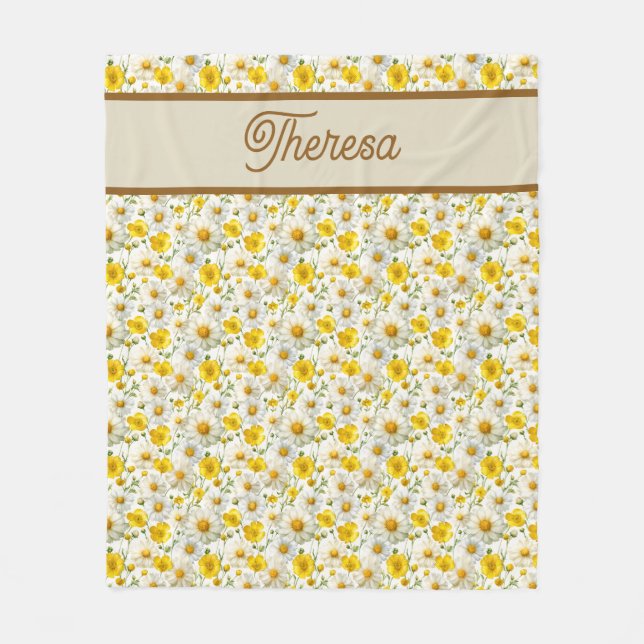 Yellow Wildflowers Pattern Monogram Name Fleecedecke (Vorderseite)