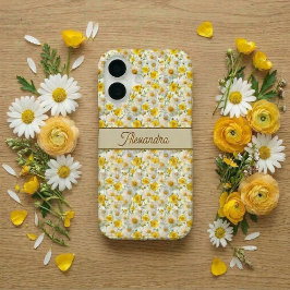 Yellow Wildflowers Pattern Monogram Name iPhone 16 Hülle