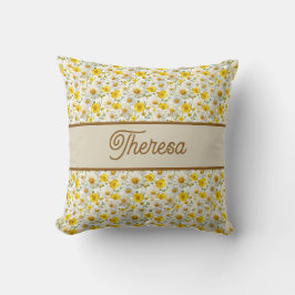 Yellow Wildflowers Pattern Monogram Name Kissen