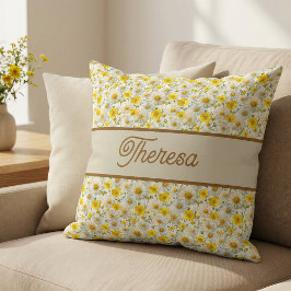 Yellow Wildflowers Pattern Monogram Name Kissen