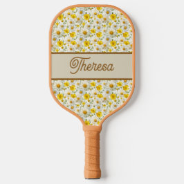 Yellow Wildflowers Pattern Monogram Name Pickleball Schläger