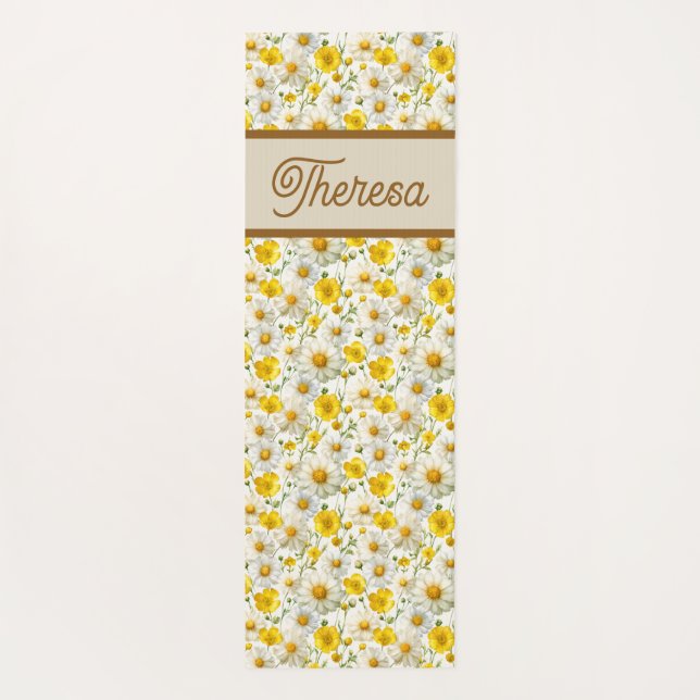 Yellow Wildflowers Pattern Monogram Name Yogamatte (Rückseite)