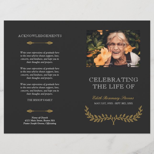 Yellow Wreath Celebration of Life Funeral Program (Vorderseite)
