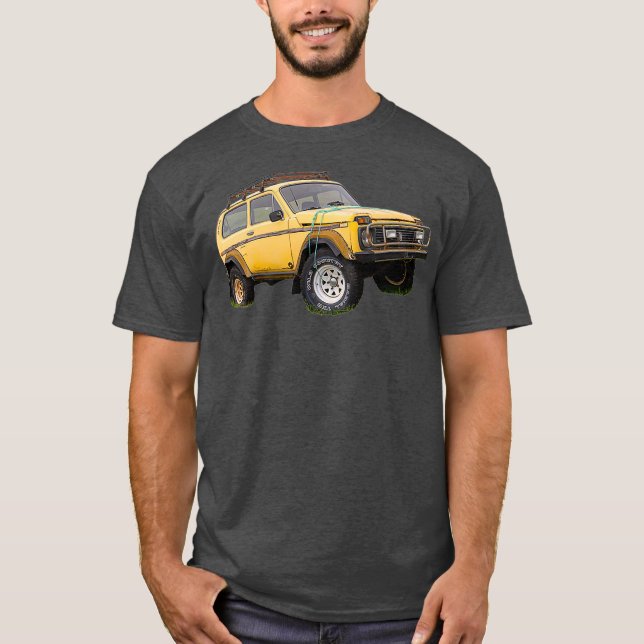 Yellow wrecked and aufgibt Lada Niva car T-Shirt (Vorderseite)