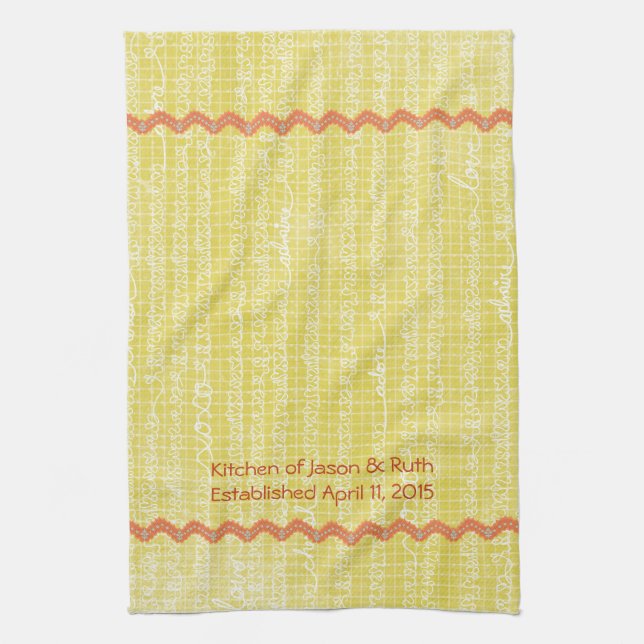 Yellow XOXO Liebe RicRac Monogram Tee Küchentuch (Vertikal)