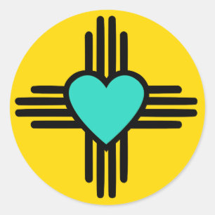 Yellow Zia Heart Runder Aufkleber