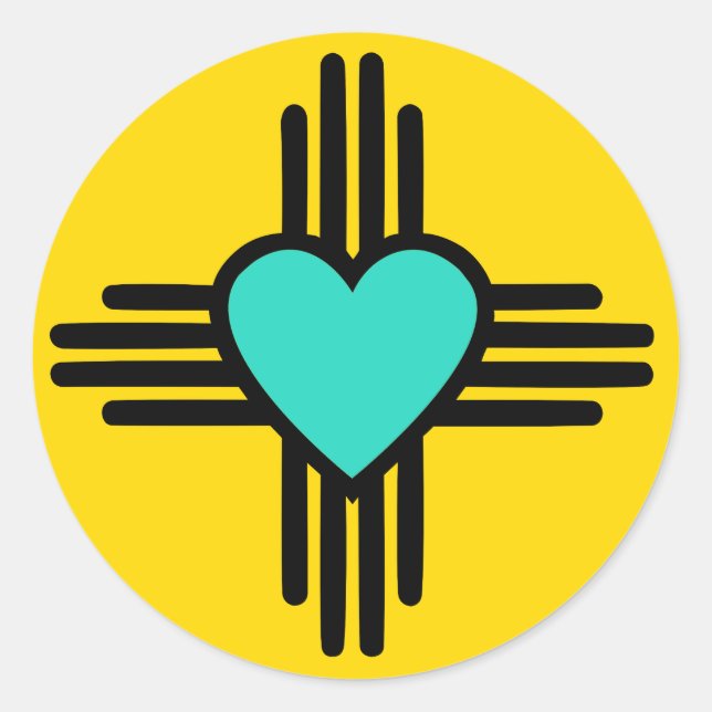 Yellow Zia Heart Runder Aufkleber (Vorderseite)