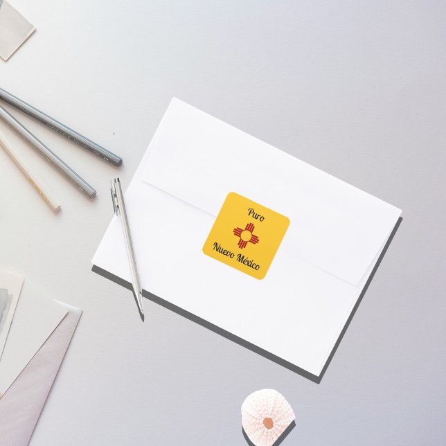 Yellow Zia Sun Puro Nuevo Mexiko Quadratischer Aufkleber (Von Creator hochgeladen)