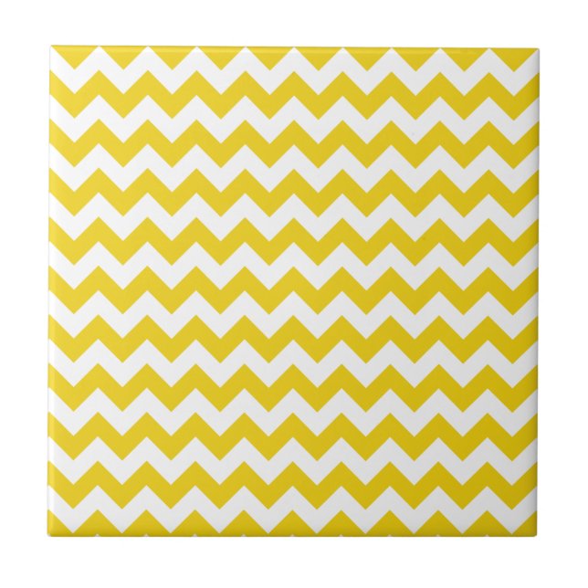 Yellow Zigzag, gelb Zickzack, geometrisches Muster Fliese (Vorderseite)