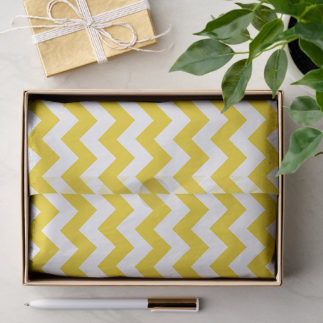 Yellow Zigzag, gelb Zickzack, geometrisches Muster Seidenpapier (Geschenk)